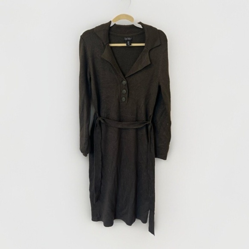 Nicole‎ Miller Medium Wrap Dress Heavy Knit Dark Gray V Neck With Buttons